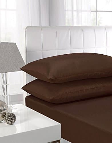 Dulce Lino Extra Deep 16"(40cm) 100% Egyptian Cotton 200 Thread Count Fitted Sheet (BROWN, PILLOW PAIR)