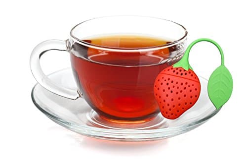 TopShow Cut Tea Infuser Silicone Tea Strainer Infuser Ball Strawberry Design Red and Green Suitable for Use in Teapot Teacup, A Wonderful Gift for An Avid Tea Drinker