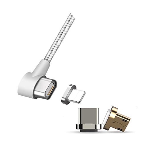 Magnetic Charge Wire for Samsung & Iphone Apple USB Charging Adaptor for Smart Phones and Tablets (Right Angle, Silver - & Micro USB Fast Charge Connector)