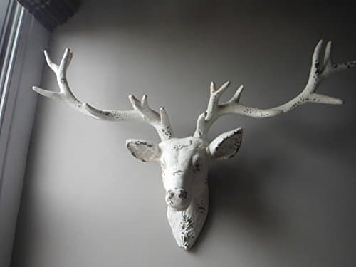 Huge Stag Deer Head Wall Antique White Shabby Chic Rustic