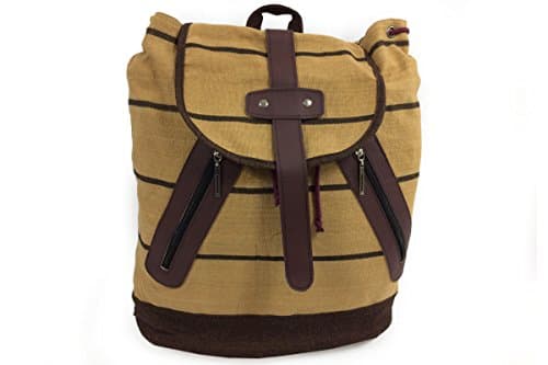 Rainbow Handlooms Backpack cotton canvas double zipper brown & Black strips