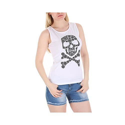 Ideal Shoes – Judith Skull Print Tank Top -  White - Large