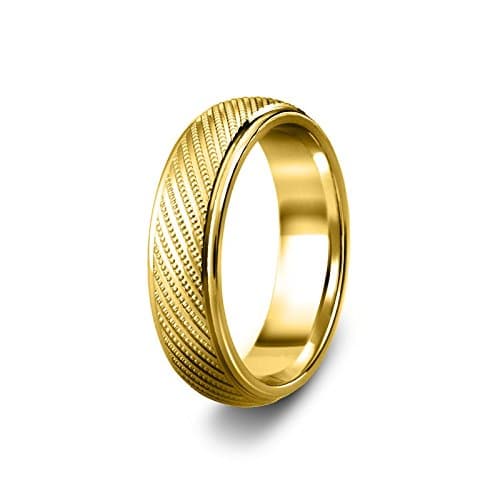 New Solid 9ct 375 Yellow Gold 5mm Line-Cut Grooved Heavy Court Shaped Unisex Wedding Ring Band Available in All Sizes from G - Z+3 | UK Manufactured &amp; Hallmarked