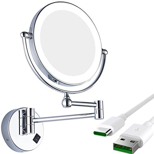GURUN Rechargeable Wall Mounted Lighted Magnifying Mirror,8-Inch,Batteries, Cordless, Two-sided Swivel with 7x Magnification (1805D,7x Cordless)