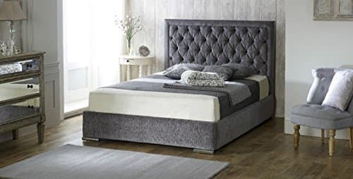 Luxury Chelsea Chenille Fabric Upholstered Designer Bed Frame with Diamond Cross-Hatch Pattern Studded Headboard & Large Under-Mattress Storage Area - 7 Colours & Full Range of Sizes