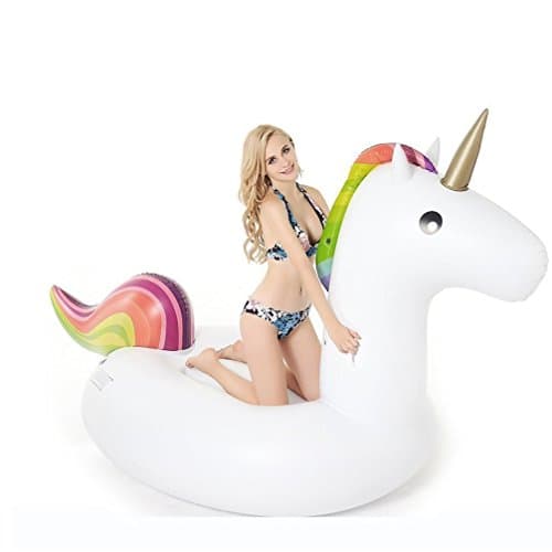 Giant Inflatable Unicorn Pool Float, Large Outdoor Swimming Pool Floatie Ride On Toy Lounger Raft for Kids &amp; Adults