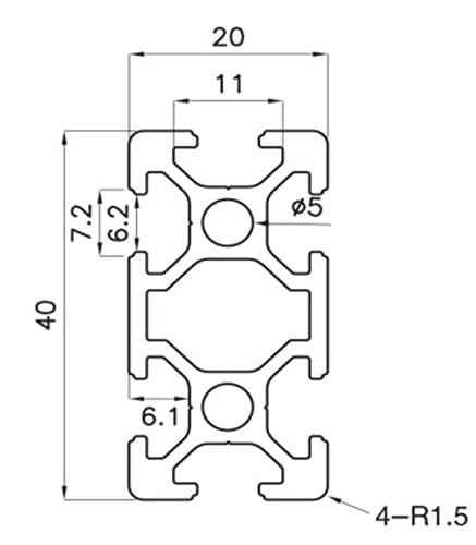 Aluminium Section 20 x 40, 6 x 6mm Grooves (Small Port)