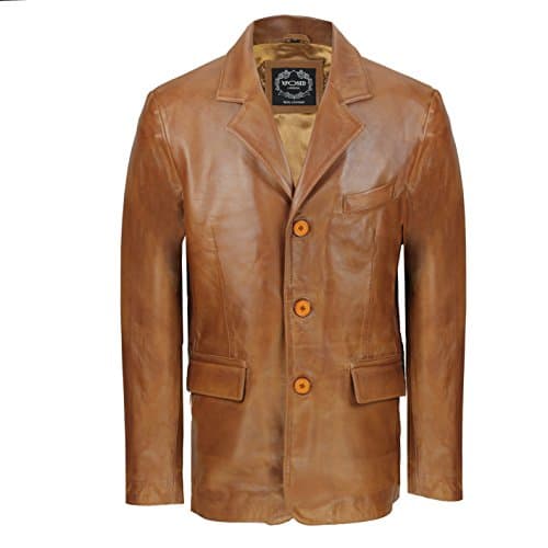 LLD OriginalMens Black & Tan Real Soft Sheep Leather Blazer Mid Length Vintage Jacket Coat