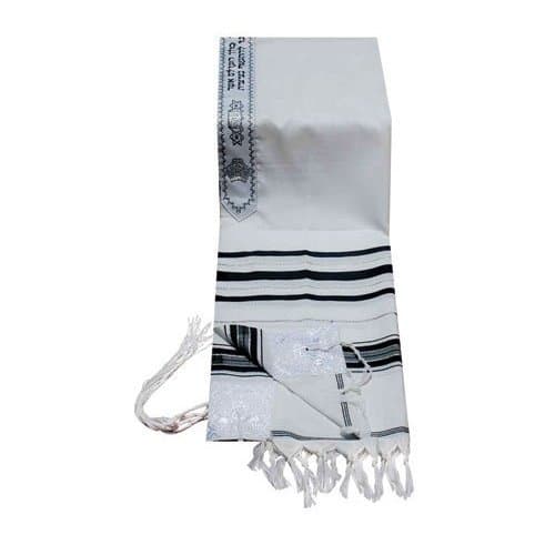 Acrylic Tallit (imitation Wool) Prayer Shawl in Black and Silver Size 18" L X 72" W