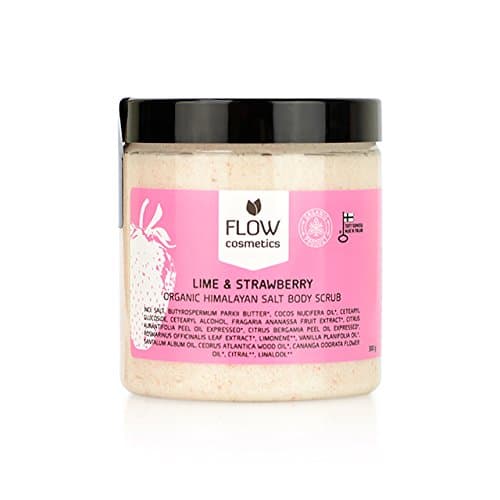 Flow Cosmetics Lime &amp; Strawberry Himalayan Salt Scrub | All Natural Formula With Organic Oils | Moisturising Body Scrub | Preservative Free | Aromatherapeutic Body Scrub