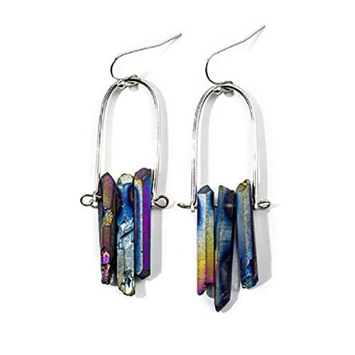 Sattaj Natural Raw Crystal Earrings Silver Color Handmade Crystal Drop Earring for Women Jewelry Gift (Blue)