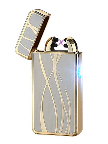 Aokvic Arc Lighter Rechargeable USB Electronic Lighters Dual Arc Beam Cigarette Lighter Cigar Lighter No Gas Flameless Windproof (Gold)