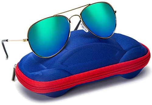 Kids Junior Aviator Classic Sunglasses Metal Frame Reflective Lenses By Comcl (Green Flash)