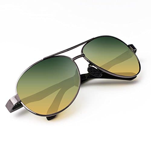 LQQAZY Pilot Polarized Sunglasses Day \u0026 Night Mirror Driver Eyewear,Yellow-green