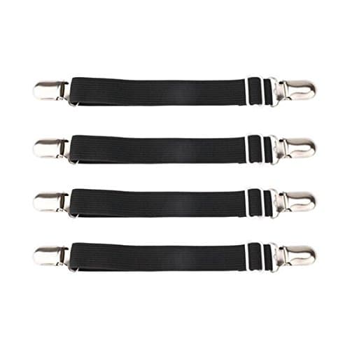 SERODA Adjustable Bed/Fitted Sheet Straps Suspenders For All Bed, Crib,Couch,Ironing Board,Sofa and Table,Black (4 Pcs Corner Staps)