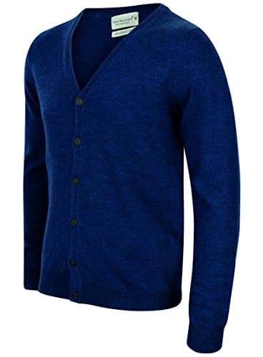 MENS BLUE 100% MERINO WOOL CARDIGAN JUMPER PULLOVER NEW V NECK DESIGNER EX STORE