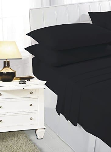 Thread Linen luxury Plain Pollycotton Fitted Sheet (Single, Black)