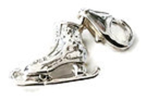 LOVELY SILVER ICE SKATE BOOT 3D CLIP ON CHARM - 925 SILVER PLATE