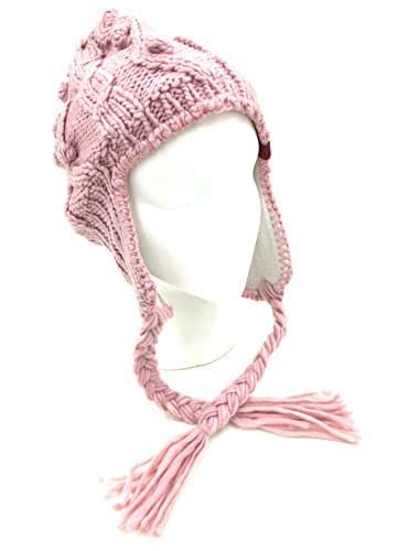 Ladies Fleece Lined Chunky Cable Knit Peruvian Winter Hat (Dusty Pink)