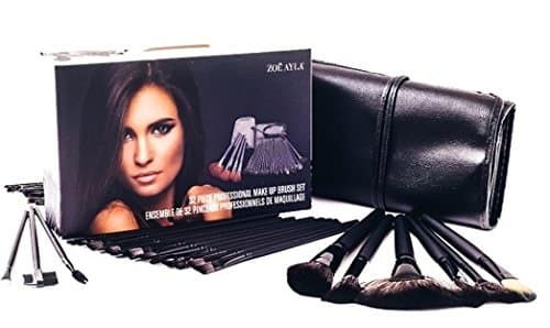 32 Piece Professional Make-Up Brush Set with Handy Vegan Leather Travel Case - Black