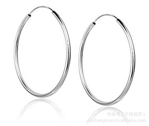 Sterling Silver Fine Circle Endless Hoops - Polished Round Earrings Diameter Size: 30 40 50 mm , 50mm