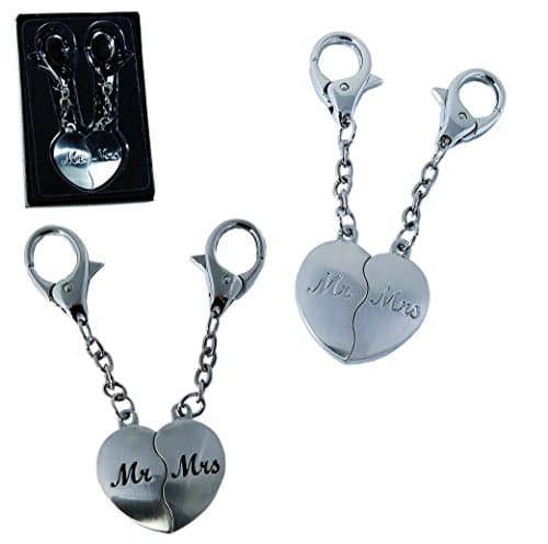 Great Top Up Idea - Light Silver Mr &amp; Mrs Broken Heart Metal Key Ring Set Of 2 In Gift Box - Great Christmas, Secret Santa Gift Idea For Men Man Him &amp; Women - Set of - 2 Supplied