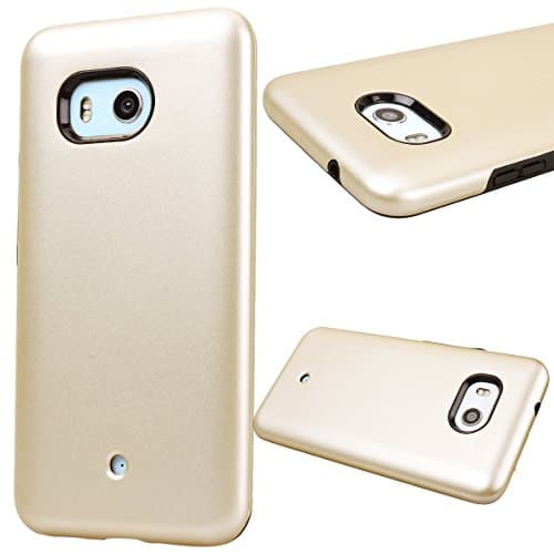 GrandEver Dual Layer Case for HTC U11 Gold Hybrid Armor Protective Cover Silicone Bumper + Hard PC Back Case Shockproof Slim Fit Shell
