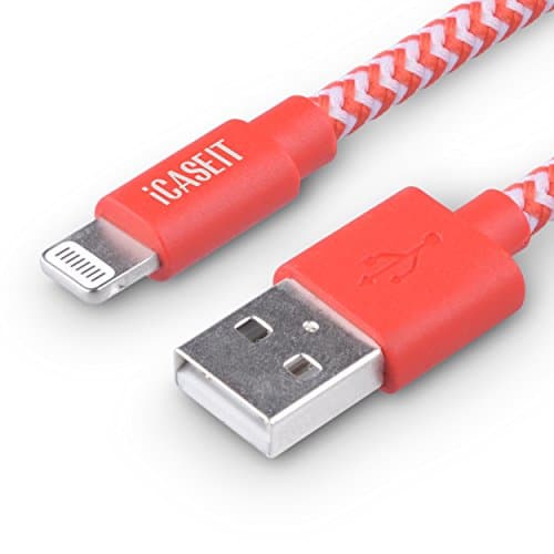 iCASEIT Lightning to USB Cable Cord [MFi Certified] Compatible with iPhone 11 Pro Max SE XR XS X 10 8 7 6s 6 Plus SE 5s 5c 5 iPad iPod & more - 1m - Braided Red & White