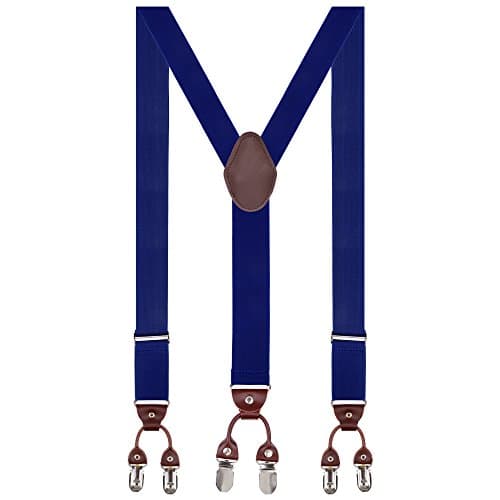 Men Braces 35mm Standard Adjustable and Elastic Suspenders Y Shape with 6 Strong Clips,Royal Blue