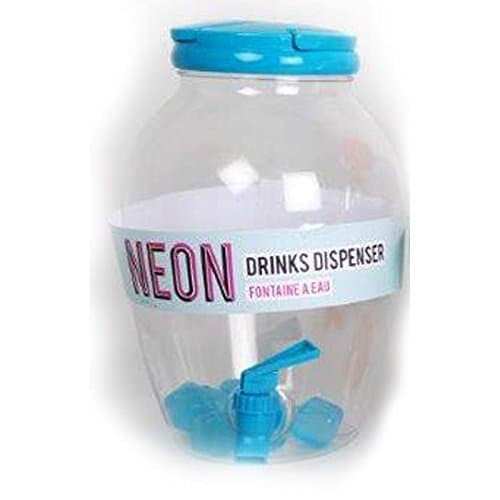 NEON PLASTIC SCREW TOP DRINK BEVERAGE SERVING DISPENSER JAR W TAP & ICE CUBE