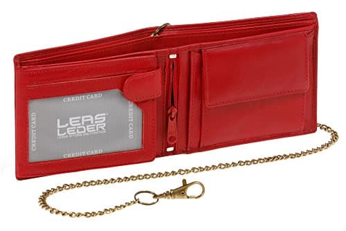 LEAS Biker Wallet Purse with Chain, Genuine Leather, red Chain-Series''
