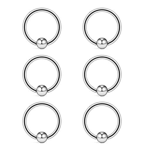 VF VFUN 6 Pcs 8 Pcs 18G Captive Bead Nose Ring, Surgical Steel Helix Tragus Conch Hoop Earrings,Fake Septum Nose Lip Eyebrow Rings 8mm 10mm 12mm (Steel8mm)