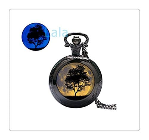 Glow in the Dark Moon and Tree Glowing Pocket Watch Necklace Glowing Watch Jewelry Jewelry Glow Glow in the Dark Watch Pendant
