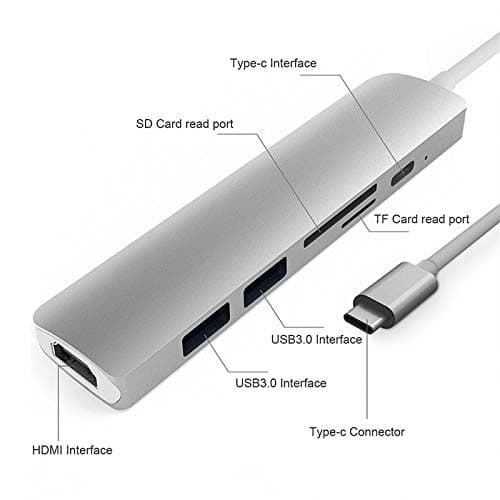 ZYX USB Hub Type-C SD/TF HDMI USB3.0 USB C HUB USB-C To 3.0 Thunderbolt For Macbook Samsung Galaxy S9/S8 Plus Huawei P20 Type C USB,Silver