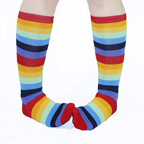 Knee High Socks Rainbow Striped 2 Pack - Fashion Roller Derby over Calf Socks SIZE 7.5 to 9 EU 40.5-42 US Women's 9.5-11