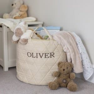 Personalised Kiddiewinkles Quilted Storage Basket Large - Personalised text is Embroidered on these storage baskets, round storage basket, large round storage basket - hamper. Great for toy storage, kids bedrooms and baby - nursery.