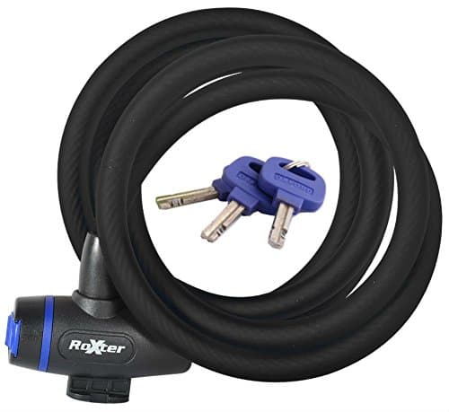 Roxter Self-Coiling Cable Cycling Lock - 1.8m x 12mm, Black / Bicycle Cycle Biking Bike Mountain MTB Road Racing Race Key Self Coil Chain Anti Theft Protection Protective Protector Protect Padlock Safety Safe Deterrent Accessories Pocket Folding Fold Cheap Bargain Locking Device Shed Multi Purpose Hybrid Motorbike Anchor Shackle Combination Combo Tool Part High Security Secure Standard Oxford Budget Branded Brand Sport Outdoor Heavy Duty Lightweight Light Mounted Mount Metre Compact Steel