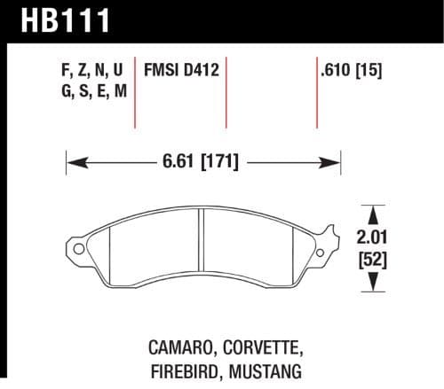 Hawk Performance HB111E610 Brake Pads Blue 9012 Camaro