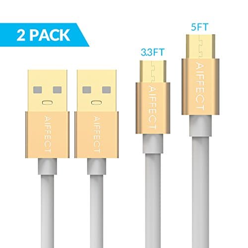 [2 Pack, 3.3Ft+5Ft]Micro USB Cable, AIFFECT 3.3Ft Premium Fast Charge Micro USB Cables USB 2.0 A Male to Micro B Sync and Charging cords for HTC, Motorola, Nokia, Android and More - Gold