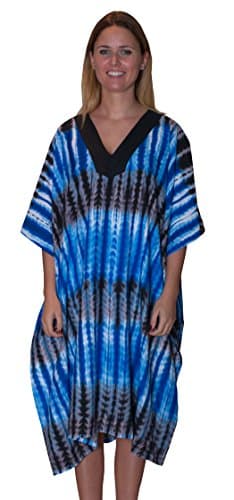 SUNROSE Brush Paint Printed Blue Plus Size Beach Kaftan Cover Up Blue