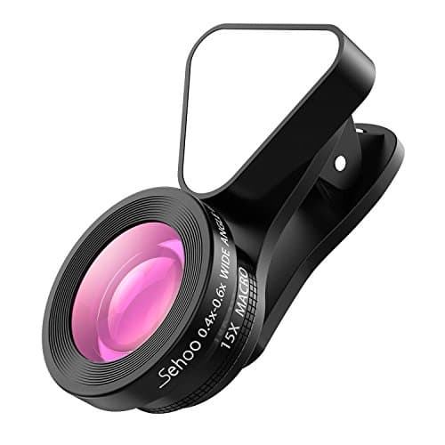 SEHOO 3 in 1 Lens, Fill Light, 140 Degree Wide Angle, 15X Macro Lens Clip-on Cell Phone Camera Lenses Kit for iPhone Samsung, Android Smartphones(Black)