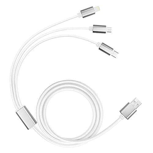 USB Type C Cable, PowerLine USB 2.0 (4ft) Charging Cable with Micro USB, USB Type C, Lightning Cable Compatible for iPhone7/ 5/5s/5c 6/6s Plus, Nexus 6P, Android Phones(White)
