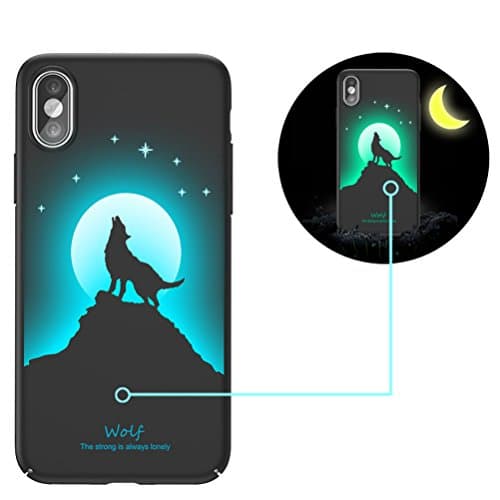 iPhne X case, Bestsky Luminous Green Night Glow In The Dark Hard PC Rubber Bumper Creative Colorful Pattern Printed Design Anti-scratch Anti-Shock Protective Back Case Cover for iPhone X/10, Wolf