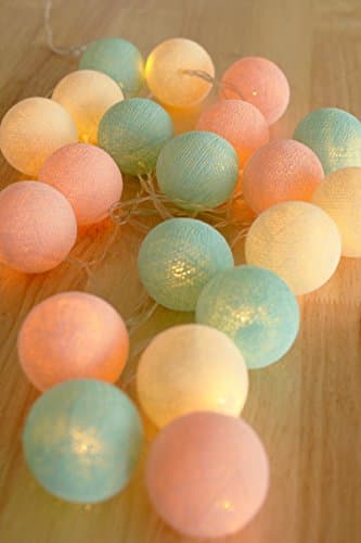 Ball String Lights Kids 20 Cotton LED Battery Operated Wedding and Party Décor Warm White Light (Pastel)