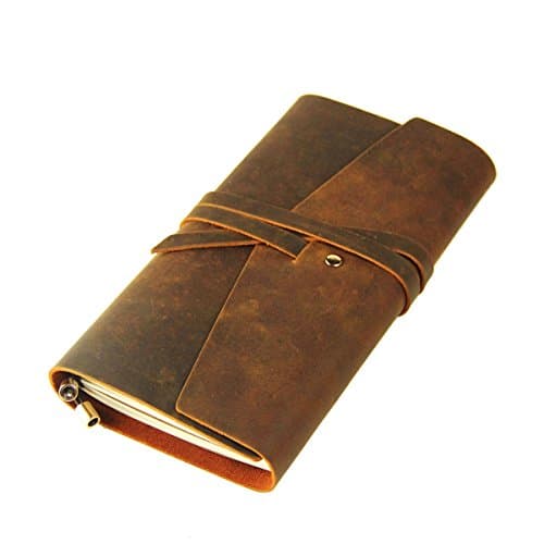 ScrodCat Classic Genuine Leather Notebook – 22cm x 13 cmRefillable Pages Leather Journal – 100% handmade & Personalized - Vintage Diary - Daily Use & Traveler's Notebook (black) (Brown-line, L)