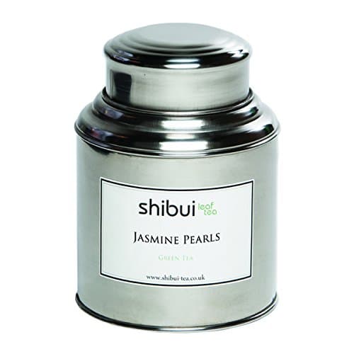 Shibui Tea - Jasmine Pearls Tea - 30 whole leaf pyramid tea bags - Green Tea - Stainless Steel Tea Caddy