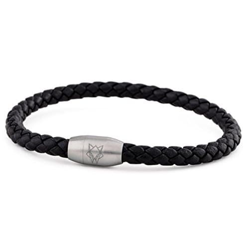 Akitsune Silva Leather Bracelet Magnetic Closure | 5mm | Link Bangle Trinket Women Stainless Steel Bracelet Simple - Silver Matte Black Gold