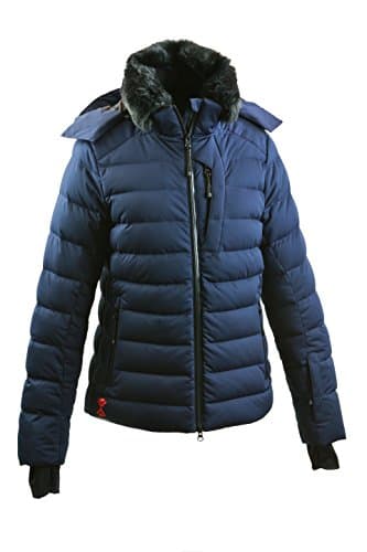 TEFANESO Womens Down Jacket Waterproof Windproof Ladies Lightweight Down Coat Winter Ski Snowboard Sport Warm Goose Puffer Padded With Faux Fur Hood - Swiss Designed and Styled Down Jacket for Women (Navy, S)