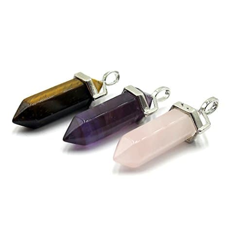 TENND Hexagonal Column Handmade Natural Crystal Healing Point Chakra Pendant for Necklace