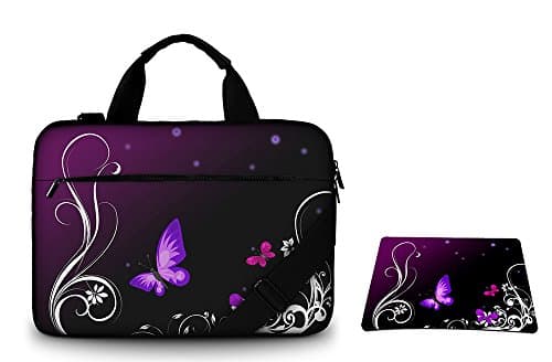 Silent Monsters Laptop bag case 15.6 inch made of Canvas with mousepad, Design: purple butterfly